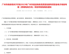 2023年广州市促进商务高质量发展专项资金电子商务专题（跨境电商方向）项目申报指南印发