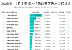 2025年4月及1-4月全国综合保税区进出口贸易额及排名榜单