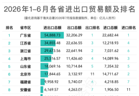 2026上半年全国31省及20强城市出口排名解读:陕西暴涨93.7%,南京成唯一负增长