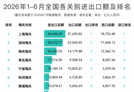 2026年1-6月全国42个海关关别进出口贸易额分析及排名榜单