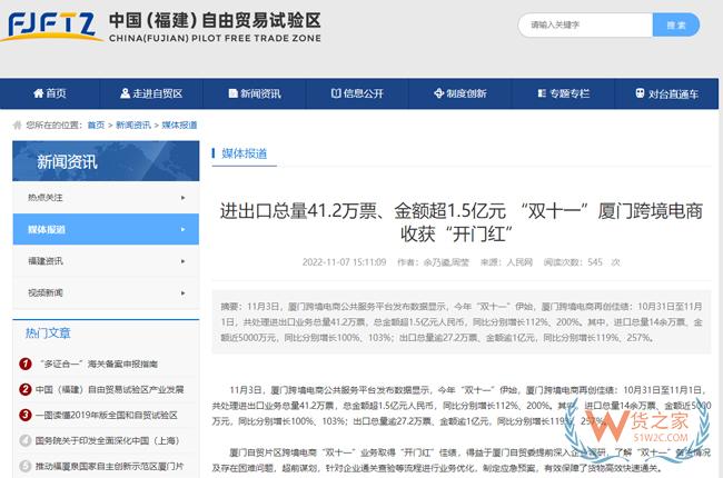 厦门自贸片区跨境电商双11首日进出口业务量超40万票-货之家